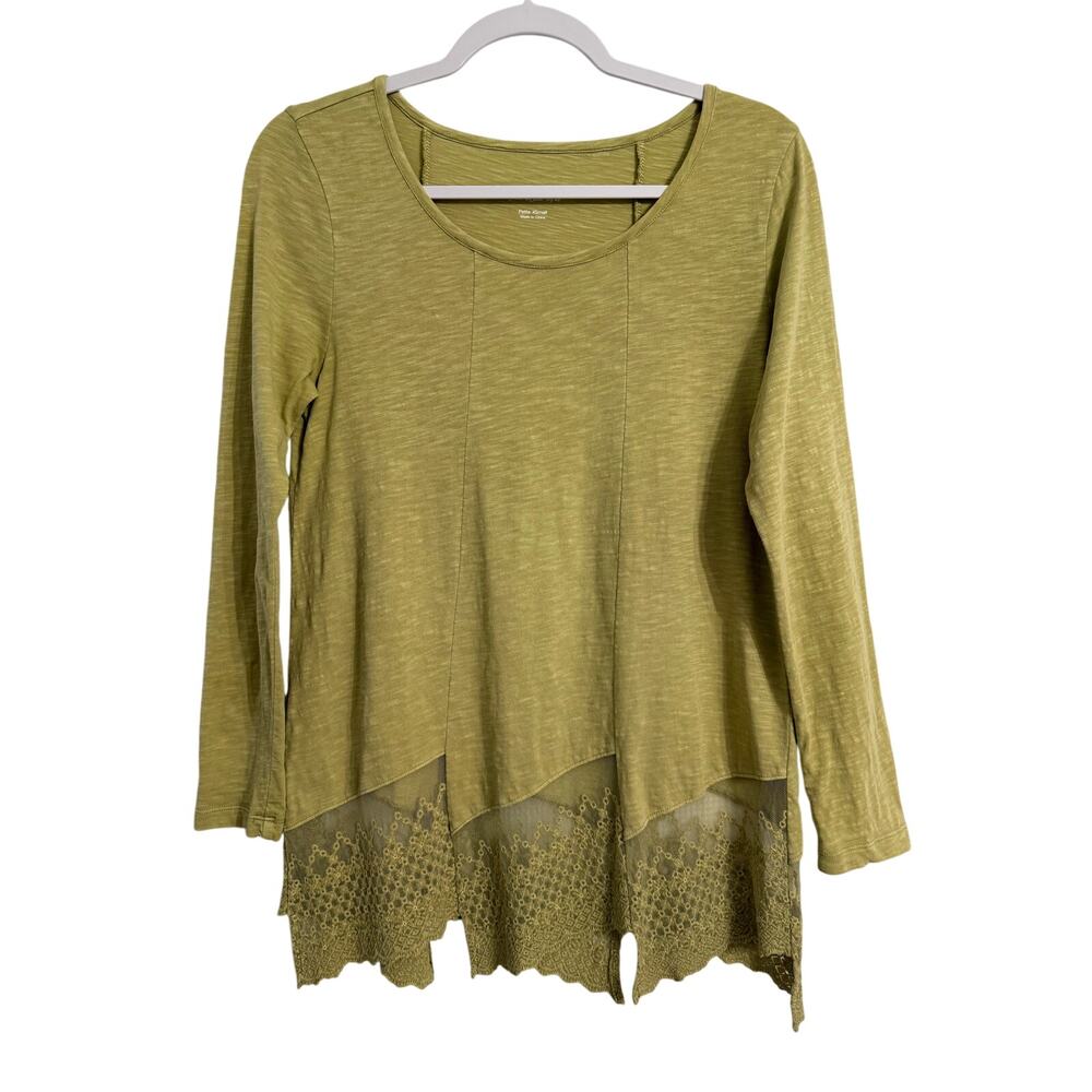 Soft Surroundings Womens Petite XS Lagenlook Linley Lace Green Top Art Boho Chic